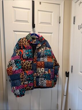 Not Rated Multicolor Patchwork Animal-Print Puffer Jacket